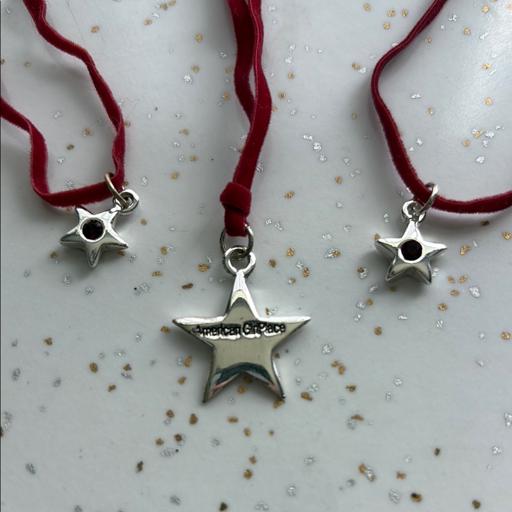 Vintage American Girl Red and Silver Star Necklace Set- You & Two Doll Necklaces